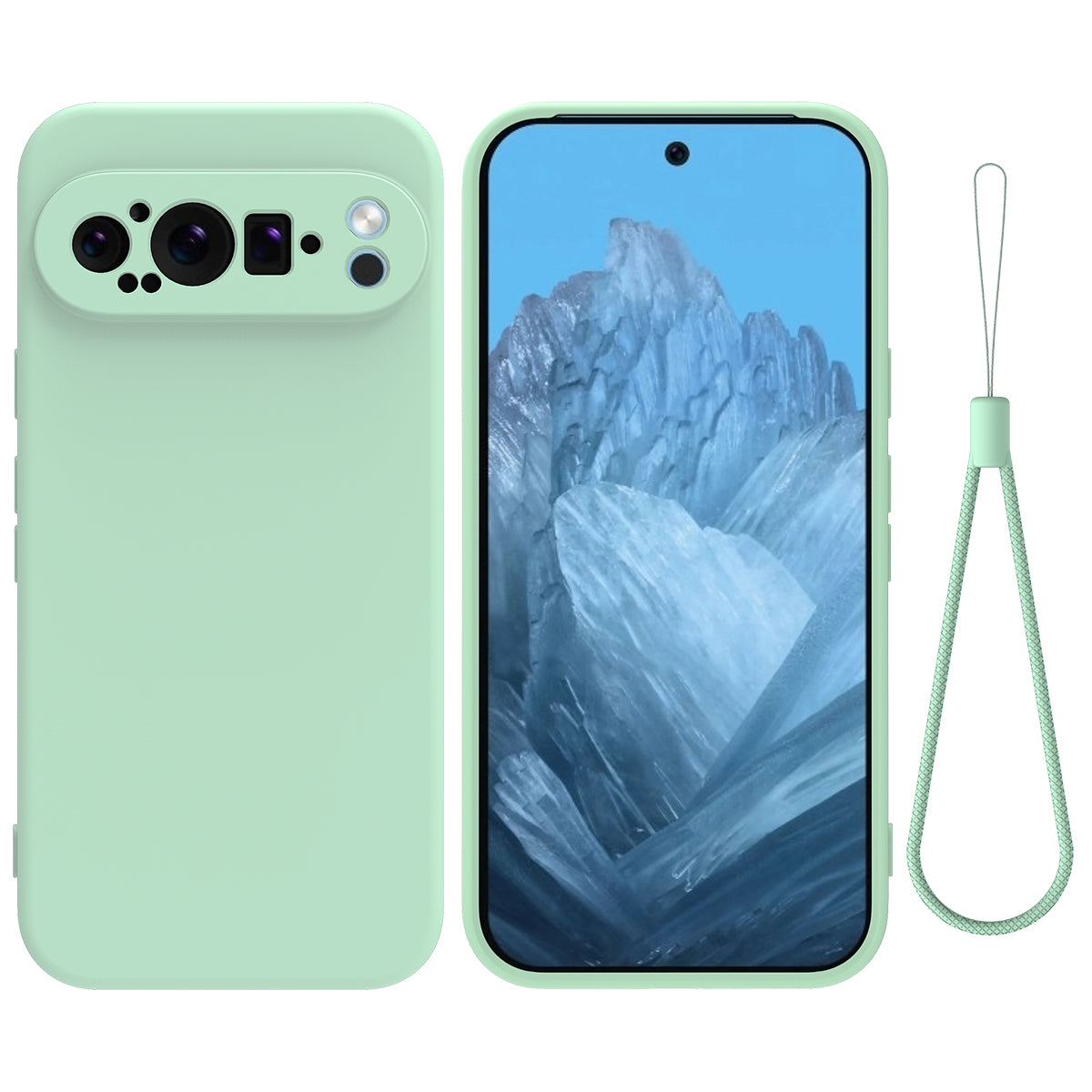 For Google Pixel 9 Pro Liquid Silicone Cell Phone Cases Drop-proof Back Cover with Strap For Google Pixel 9 Pro Liquid Silicone Cell Phone Cases Drop-proof Back Cover with Strap